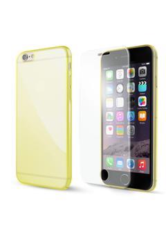AREA Custodia cover per iPhone 6/6S Area rigida giallo + pellicola protettiva in vetro temperato